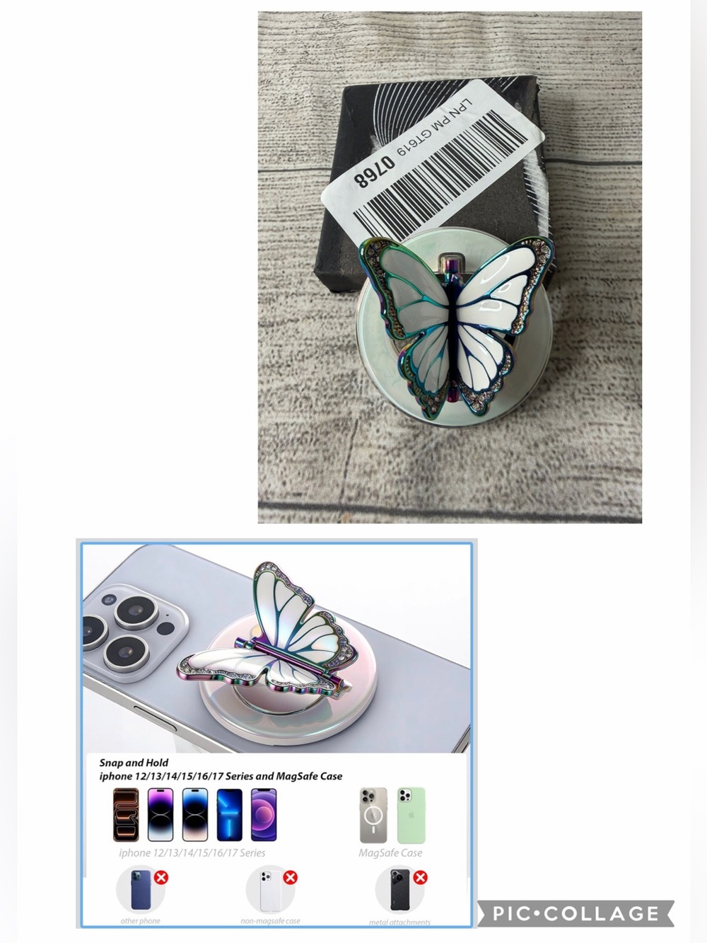 Butterfly Phone Grip and Stand - Iridescent White